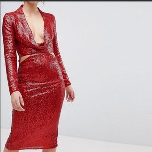 ASOS red sequin cutout dress